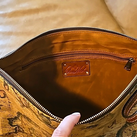 Patricia Nash Braga Laptop Case Classic Map Print Leather 15" Wristlet Zip - Picture 7 of 11